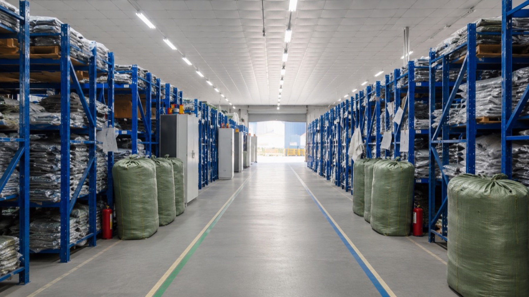 Organized XZ Denim ready-stock garment warehouse in Guangzhou